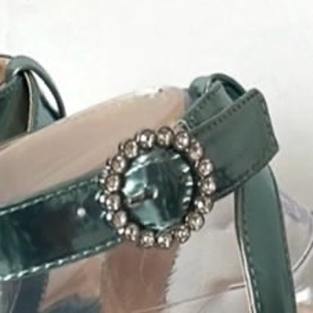 Betsey Johnson Metallic SB Bell Teal Cross Front Embellish Sandals Size‎ 9.5 - Picture 10 of 11